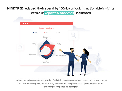 Reports & Analytics Dashboard Illustration application b2b category character charts corporates design ecommerce business graphic illustration minimalism radar chart spendanalysis uxresearch vector