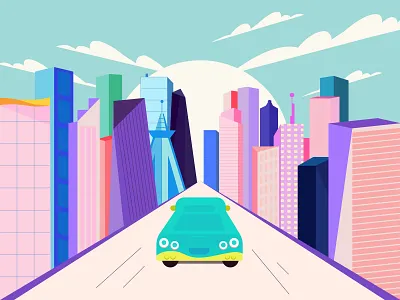 Urban architecture building car city design illustration roadtrip street urban vector