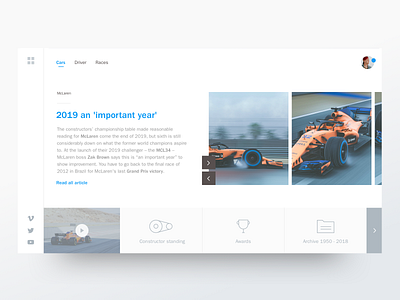 Formula 1 car profile cars championship concept dailyui dashboard f1 formula1 gallery interface layout muzli race racing responsive ui uidesign visualdesign web website white