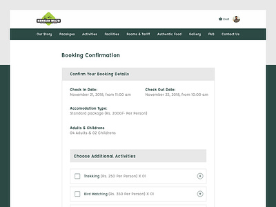 Booking Confirmation Page activities booking form checkout confirm design details experiencedesign farm farmstay green konkan shows tickets ux ui