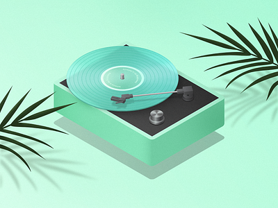 Soul Searchin' Vol. 2 art gramophone illustration isometric isometric illustration leaves listening mint music palm leaves turntable vintage vinyl