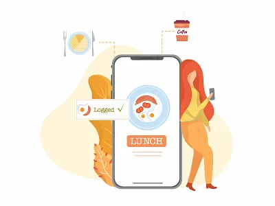 Illustration for mobile application adobe app branding coffee dribbble flat girl icon illustration illustrator layout logo monday vector vectorillustration web webdesign woman