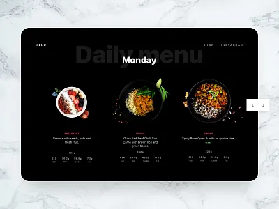 Daily menu web UI black daily dark design fitness food gastronomy healthy layout menu photo restaurant ui ux vegan web
