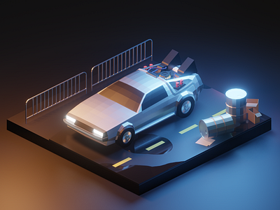 Delorean DMC-12 Time Machine 3d back to the future blender car delorean design diorama fanart illustration isometric low poly lowpoly lowpolyart render time machine vehicle