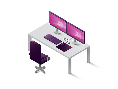 Office computer illustration isometria isometric isometric art isometric illustration office office chair office desk violet windows 10