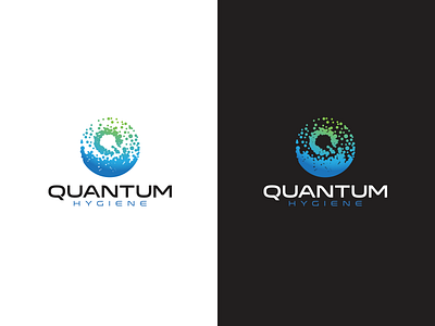 Quantum Hygiene Final atom blue bubble clean cleaning design drop eco final green hygiene logo quantum service type typography vector water