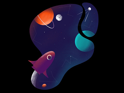 Into the Universe dark app illustraion moon night planets rocket sky space stars universe