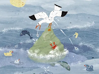 Seagull Rock cheeky crab fish illustration ocean revenge sea seagull seahorse spitting water waves