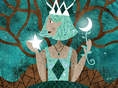 Blue Queen blue forest green illustration moon queen stars turquoise