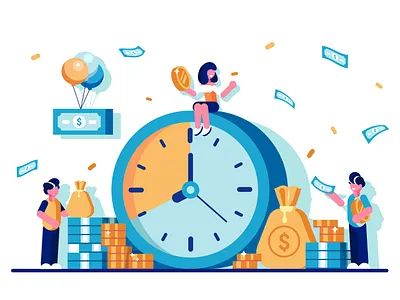 Time is money banking banknote business business people character clock coin deadline design financial flat illustration money organization people save success team time vector