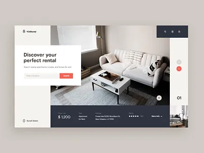 Rental Service Web-site concept apartment beige concept design flat house property real estate service site sofa ui ux web xd