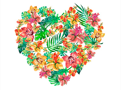 Watercolor flower heart aquarell branding clip art clipart design flower illustration flowers illustration illustration pattern leaves summer surface design surface pattern surface pattern design tropical watercolor watercolor illustration watercolour background