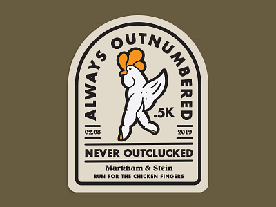 Markham & Stein - Chicken Finger Run .5k branding chicken chicken fingers fingers illustration lockup logo mark rooster run type typography