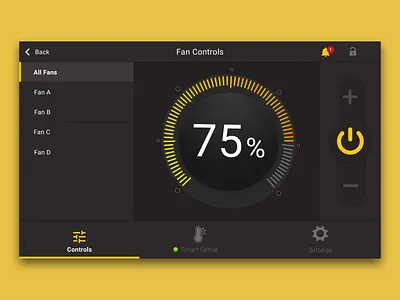 Throwback Controls black and yellow ceilingfan concept controller controllers design fan industrial smarthome ui