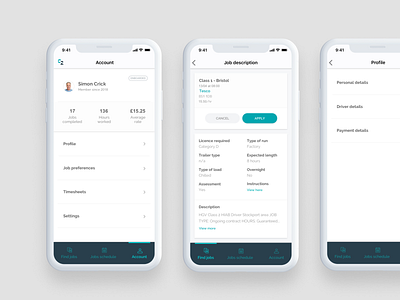 Connected2 Drivers App account app applicaiton design drivers interface job application mobile mobile app mobile design ui user user account userprofile
