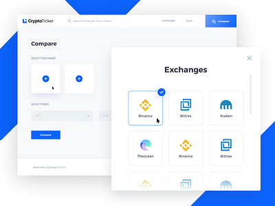 CryptoTicker - Compare and Discover crypto market data branding charts compare crypto currency crypto dashboard crypto exchange cryptocurrency exchange currency dashboard interface interaction logo market selections stock ticker ui ui animation ui design web platform