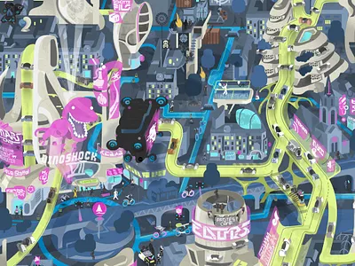 Future Berlin hovercar illustration neon sci fi