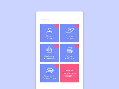 Daily Ui 099 Categories app assembly categories custom parts dailyui dailyui 099 machining manufacturing metals processe parts plastics rubber silicone standard part ui