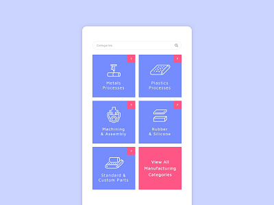 Daily Ui 099 Categories app assembly categories custom parts dailyui dailyui 099 machining manufacturing metals processe parts plastics rubber silicone standard part ui
