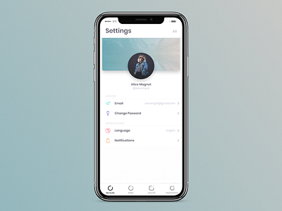 Bubl - App Settings account settings app app design card dailyui 007 dailyui7 gradient icon iphonex password profile settings ui ux