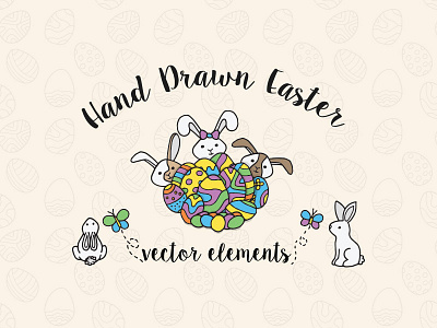 Hand Drawn Easter Elements basket bunny chocolate easter easter egg hand drawn illustration