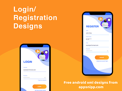 Free android login designs with xml source code android app android login app appsnipp design flat free app free code illustration ios login minimal modern register ui ux