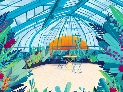 Les serres du Jardin des Plantes, Nantes, France art collage design dessin digitalart flat design graphic graphism graphisme illustration illustrator maison bernie matière pastel photoshop poésie texture wacom tablet