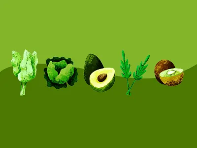 Eating Green art avacado digitalart health illustration kiwi procreate stpatricksday veggies