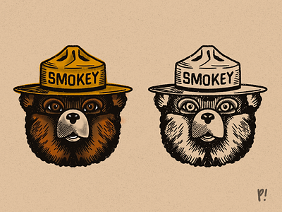 smokey the bear bearillustration branding design distorted grain handrawn illustration linework logo patch print procreate simpleillustration smokey sticker tattoo texture van vanagon vector