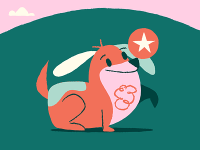 Barky loves his ball ball barky illustration pink