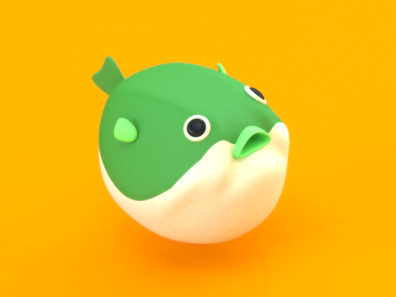 Blowfish Blowing Water 3d animation blender cartoon fish fluids illustration isometric simulation vivid water