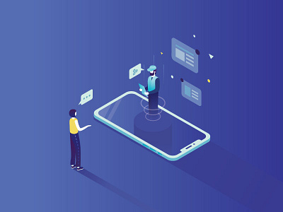 Online Service communication gadgets illustration isometry job man online people phone service work worker