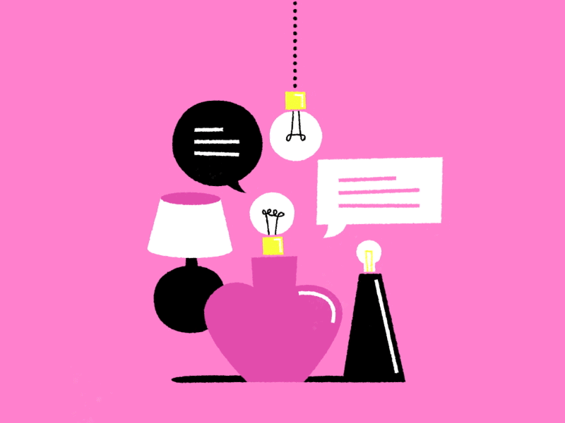 Lit? after effects animation comment design electric electricity illustration lamp light light bulb motion pink speech bubble vector