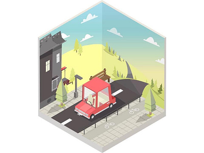 Isometric city 3d car city design graphic holiday illustration vector