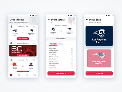 Live Events App Concept app live sports tv shows ui