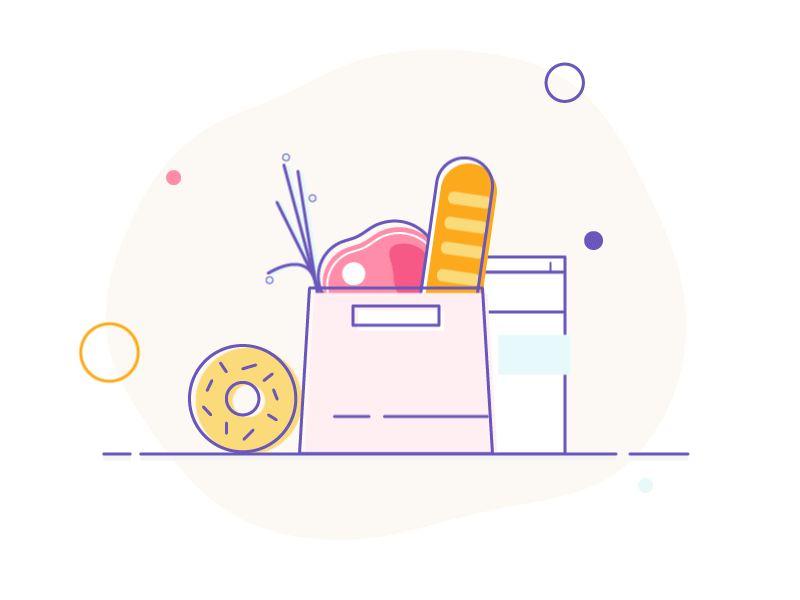 Grocery shopping - Food shopping bag animation app art brand branding clean design flat food graphic design icon icons identity illustration illustrator minimal mobile ui vector web
