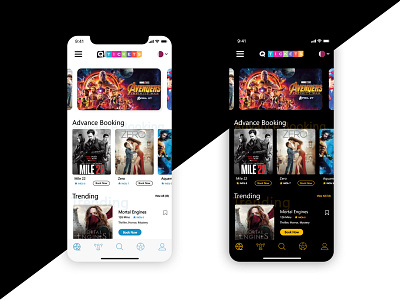 Movie & Event Booking App Home Screen app design book now branding dribbble invite events invite iphone minimal modern movie app movie card movies booking app profile card screen design search theater ticket app trendy ui ux design