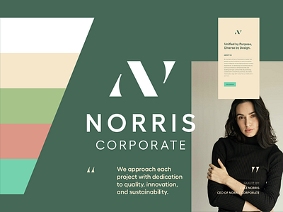 Norris Corporate Direction 9 bold branding branding and identity clean clean design color color palette colors design earthy feminine graphic design green identity logo logo design minimal modern neutral tech