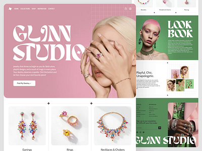 Jewelry E-Commerce Website Design bold colors boutique store chic branding colorful earrings ecommerce ecommerce website fashion fashion accessories high end retail jewelry jewelry branding landing page luxury ecommerce online shop online store playful design rings trendy jewelry web design