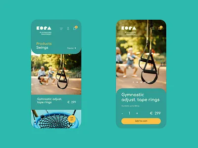 KORA online shop UX/UI equipment fun green joy kids playground shop swing ui ux