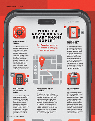 What I'd never do as a smartphone expert (Which? Tech) app illustration infographic iphone phone smart