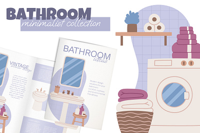 BATHROOM - 34 Elements & Scenes bathroom bathroom accessories clipart clipart set creative market design elements flat illustration illustration items minimalist vector vector graphics