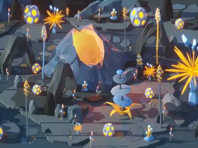 Another Level 3d 90s alien art blue cinema 4d cinema4d design game illustration isometric low poly lowpoly octane octane render orange planet plant space spirit