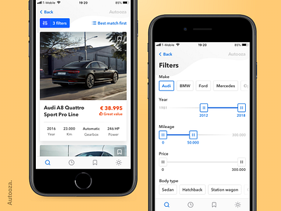 Autooza — Results and Fitlers agency app app concept auto car clean concept creative design ecommerce filters ios marketplace mobile mobile app platform results search ui ux design