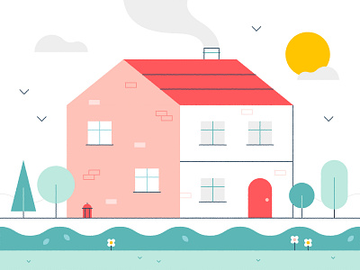 Summer Home 🏡⛅️🌸 art birds cute design flat garden home house illustration nature spot spring street summer vector