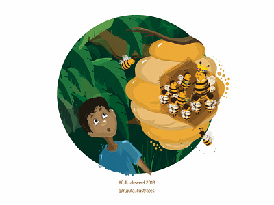 Honey bees character design children book children book illustration folktale honeybees honeycomb illustration illustration art visual storytelling