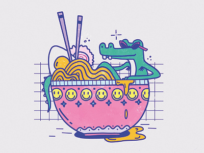 Chillin in Ramen crocodile cute design food illustration ipad procreate ramen