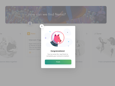 Save Account Modal Pop-Over during Signup for SaaS Platform account creation achievement button celebration conversion rate optimisation copywriting design exploration dog friendly illustration microcopy modal onboarding onboarding flow platform pop over saas signup simple ux