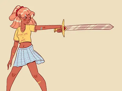 Fight like a girl characterdesign design draw girl illustration lineart pinup sword