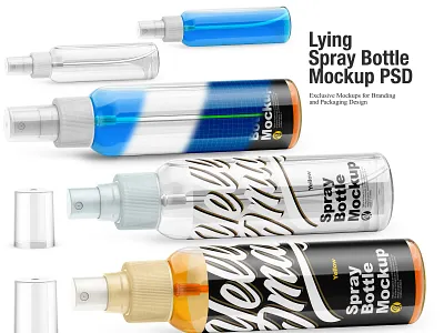 Lying Spray Bottle Mockup PSD 3d bottle branding cosmetic cosmetic packaging cosmetology design glass glass bottle illustration lying djttle mock up mockup mockup tools perfume psd spray